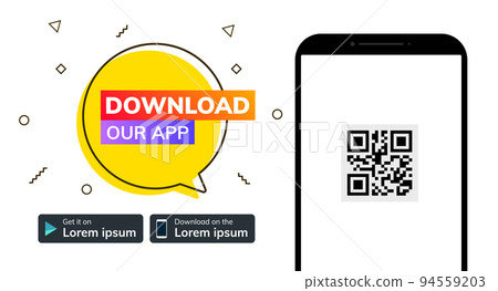 Cellphone download app landing page. Smartphone download our app mobile device banner Cellphone download app landing page. Smartphone download our app mobile device banner 94559203