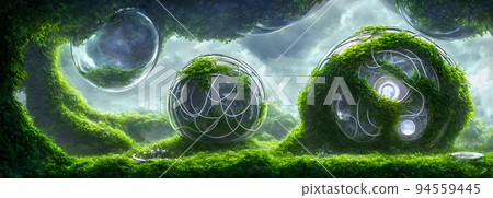 Green city of the future. Eco City of the future. Harmony of city and nature. Sunny day in the big city. 3d illustration 94559445