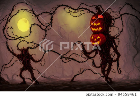 Halloween background. Spooky pumpkin. Halloween design with copyspace Halloween background. Spooky pumpkin. Halloween design with copyspace 94559461