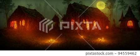 Halloween background. Witch hut. Banner size. 3d Halloween background. Witch hut. Banner size. 3d 94559462