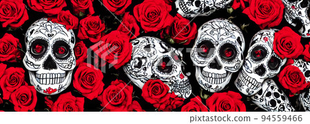 Day of the Dead skulls. Dia de los muertos. Day of the dead and mexican Halloween background. Mexican tradition festival. Day of the dead sugar skull. Dia de los Muertos Day of the Dead skulls. Dia de los muertos. Day of the dead and mexican Halloween background. Mexican tradition festival. Day of the dead sugar skull. Dia de los Muertos 94559466