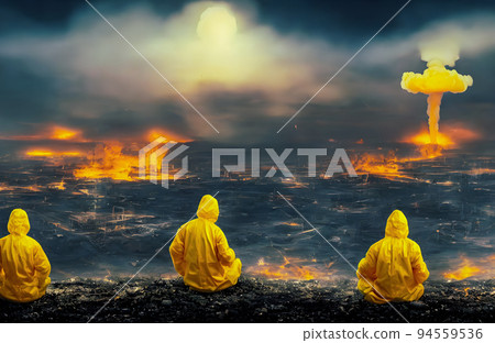 Post apocalypse. Nuclear apocalypse survivor. Ruined Cityscape. Concept Post apocalypse. Nuclear apocalypse survivor. Ruined Cityscape. Concept 94559536