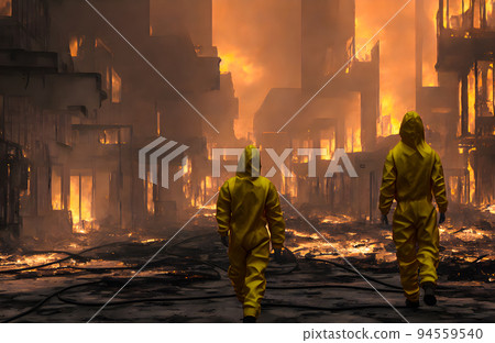 Ruins of a city. Apocalyptic landscape. 3d concept Ruins of a city. Apocalyptic landscape. 3d concept 94559540