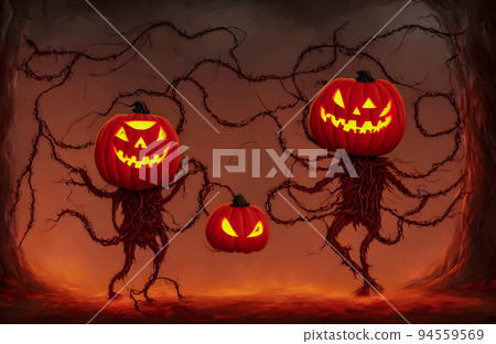 Halloween background. Spooky pumpkin. Halloween design with copyspace Halloween background. Spooky pumpkin. Halloween design with copyspace 94559569
