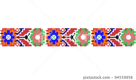 Embroidered good like old handmade cross-stitch ethnic Ukraine pattern. Ukrainian towel ornament, rushnyk called, vector. Embroidered good like old handmade cross-stitch ethnic Ukraine pattern. Ukrainian towel ornament, rushnyk called, vector. 94559956