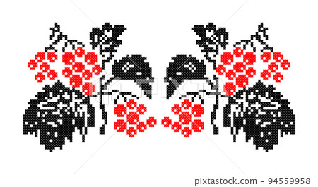 Embroidered good like old handmade cross-stitch ethnic Ukraine pattern. Ukrainian towel ornament, rushnyk called, vector. Embroidered good like old handmade cross-stitch ethnic Ukraine pattern. Ukrainian towel ornament, rushnyk called, vector. 94559958