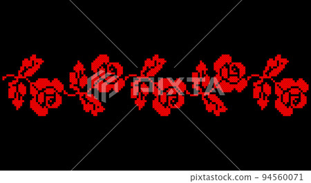 Embroidered good like old handmade cross-stitch ethnic Ukraine pattern. Ukrainian towel ornament, rushnyk called, vector. Embroidered good like old handmade cross-stitch ethnic Ukraine pattern. Ukrainian towel ornament, rushnyk called, vector. 94560071