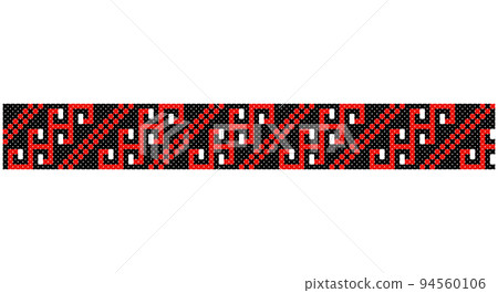 Embroidered good like old handmade cross-stitch ethnic Ukraine pattern. Ukrainian towel ornament, rushnyk called, vector. Embroidered good like old handmade cross-stitch ethnic Ukraine pattern. Ukrainian towel ornament, rushnyk called, vector. 94560106
