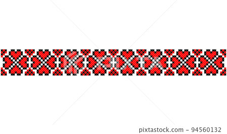 Embroidered good like old handmade cross-stitch ethnic Ukraine pattern. Ukrainian towel ornament, rushnyk called, vector. Embroidered good like old handmade cross-stitch ethnic Ukraine pattern. Ukrainian towel ornament, rushnyk called, vector. 94560132