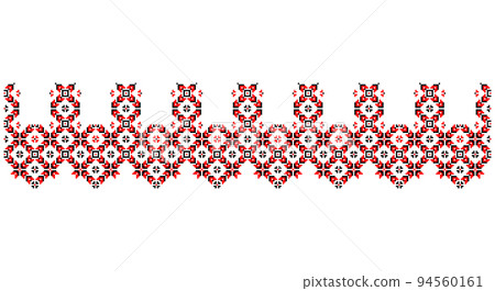 Embroidered good like old handmade cross-stitch ethnic Ukraine pattern. Ukrainian towel ornament, rushnyk called, vector. Embroidered good like old handmade cross-stitch ethnic Ukraine pattern. Ukrainian towel ornament, rushnyk called, vector. 94560161