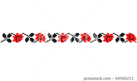 Embroidered good like old handmade cross-stitch ethnic Ukraine pattern. Ukrainian towel ornament, rushnyk called, vector. Embroidered good like old handmade cross-stitch ethnic Ukraine pattern. Ukrainian towel ornament, rushnyk called, vector. 94560251
