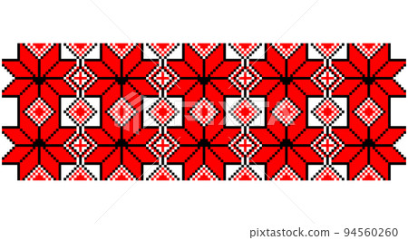 Embroidered good like old handmade cross-stitch ethnic Ukraine pattern. Ukrainian towel ornament, rushnyk called, vector. 94560260