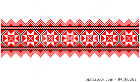Embroidered good like old handmade cross-stitch ethnic Ukraine pattern. Ukrainian towel ornament, rushnyk called, vector. 94560262