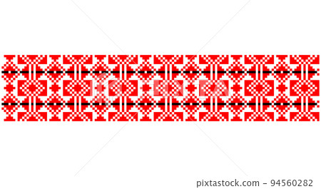 Embroidered good like old handmade cross-stitch ethnic Ukraine pattern. Ukrainian towel ornament, rushnyk called, vector. 94560282