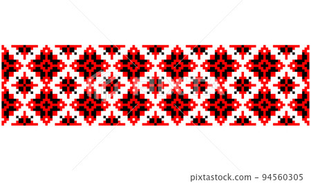Embroidered good like old handmade cross-stitch ethnic Ukraine pattern. Ukrainian towel ornament, rushnyk called, vector. Embroidered good like old handmade cross-stitch ethnic Ukraine pattern. Ukrainian towel ornament, rushnyk called, vector. 94560305