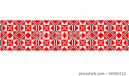 Embroidered good like old handmade cross-stitch ethnic Ukraine pattern. Ukrainian towel ornament, rushnyk called, vector. Embroidered good like old handmade cross-stitch ethnic Ukraine pattern. Ukrainian towel ornament, rushnyk called, vector. 94560312