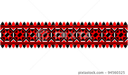 Embroidered good like old handmade cross-stitch ethnic Ukraine pattern. Ukrainian towel ornament, rushnyk called, vector. Embroidered good like old handmade cross-stitch ethnic Ukraine pattern. Ukrainian towel ornament, rushnyk called, vector. 94560325
