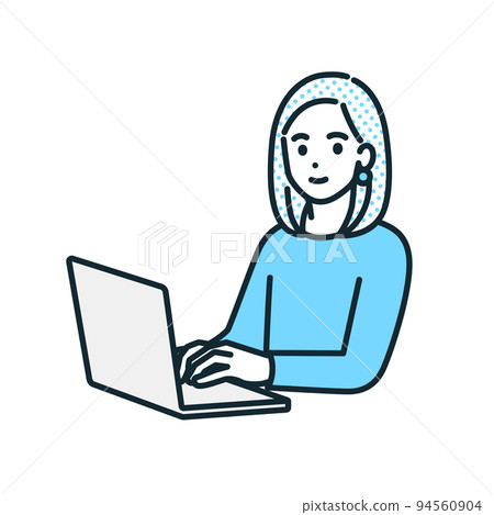 A business person who operates a laptop. Illustration material of a working woman. 94560904