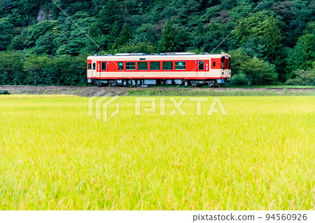 Gifu Prefecture's Nagaragawa Railway ~Train going through the countryside where rice grows~ 94560926