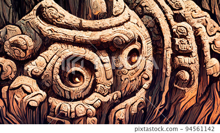 forest Mayan style stone pillar 3D illustration forest Mayan style stone pillar 3D illustration 94561142