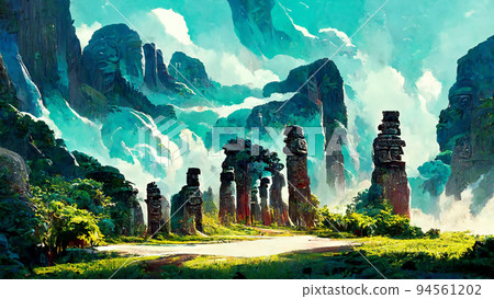 Mayan ancient cultural ruins in the forest 3D illustration Mayan ancient cultural ruins in the forest 3D illustration 94561202