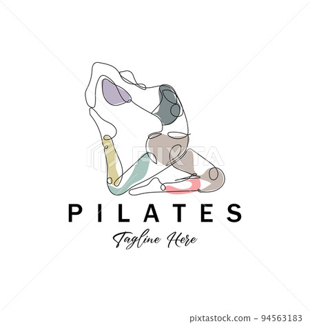 Pilates sitting pose logo icon symbol a calming yoga exercise that moves the whole body Pilates sitting pose logo icon symbol a calming yoga exercise that moves the whole body 94563183