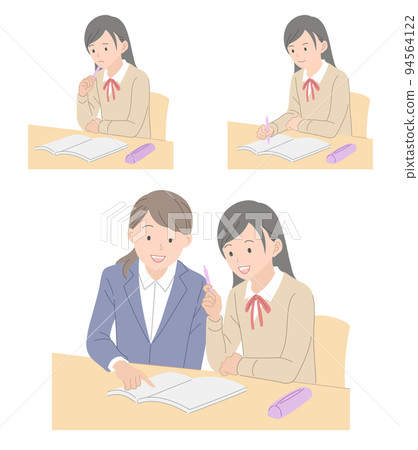 女學生學習和女教師教學的插圖素材集 94564122