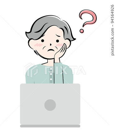 Senior woman worried about operating a computer Senior woman worried about operating a computer 94564926