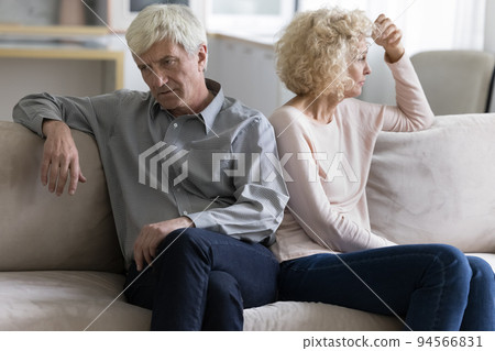 Offended annoyed upset mature older couple tired of each other 94566831