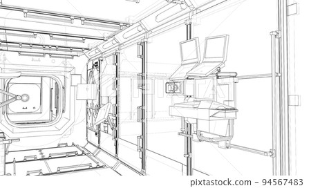 Interior of the space station. Vector 94567483
