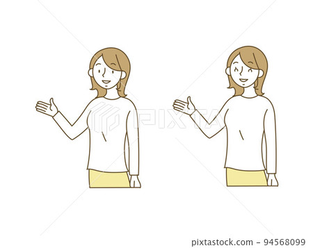 一名年輕女子的插圖集,身著休閒長袖衣服,擺姿勢指導 一名年輕女子的插圖集,身著休閒長袖衣服,擺姿勢指導 94568099