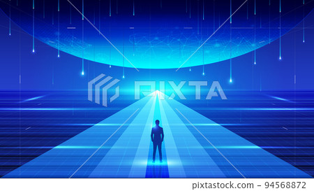 商人通向地球與墜落光線未來科技概念插畫 94568872