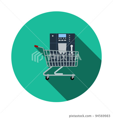 Shopping Cart With Cofee Machine Icon Shopping Cart With Cofee Machine Icon 94569983