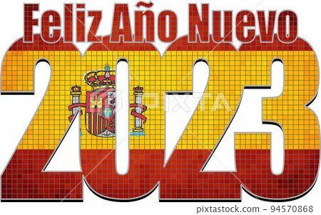 Happy New Year 2023 with Spain flag inside 94570868