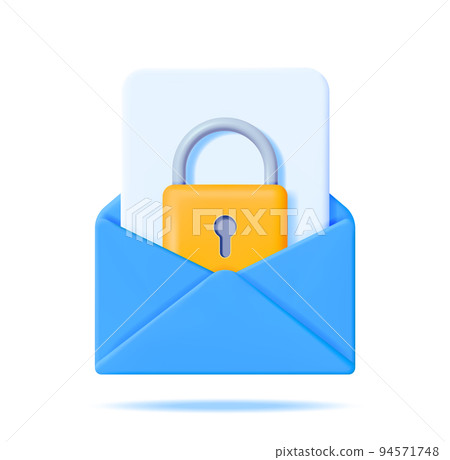 3D Mail Envelope and File with Padlock Isolated 3D Mail Envelope and File with Padlock Isolated 94571748