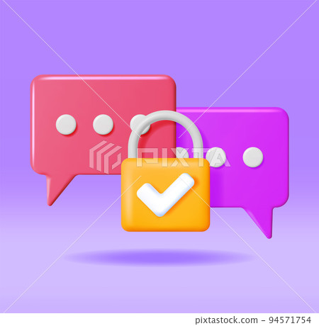3D Chat Bubble with Padlock Isolated. 3D Chat Bubble with Padlock Isolated. 94571754