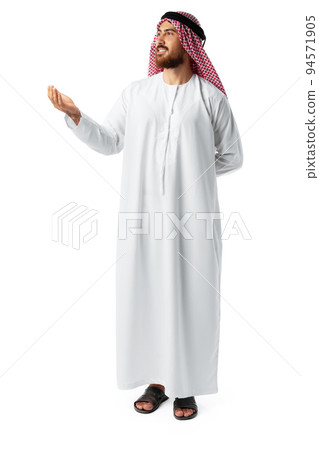 Young Arab man pointing hand isolated on white background Young Arab man pointing hand isolated on white background 94571905