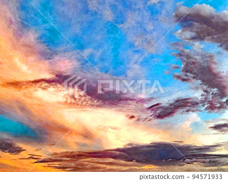 多雲的天空“日落”水彩風格 多雲的天空“日落”水彩風格 94571933