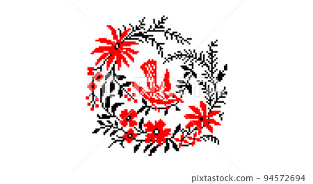 Embroidered good like old handmade cross-stitch ethnic Ukraine pattern. Ukrainian towel ornament, rushnyk called, vector. 94572694