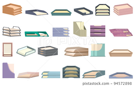 Paper tray icons set cartoon vector. Office rack. Business storage 94572898