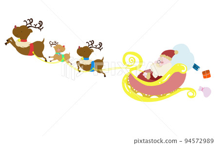 聖誕老人在雪橇上帶著三隻飛行馴鹿 94572989