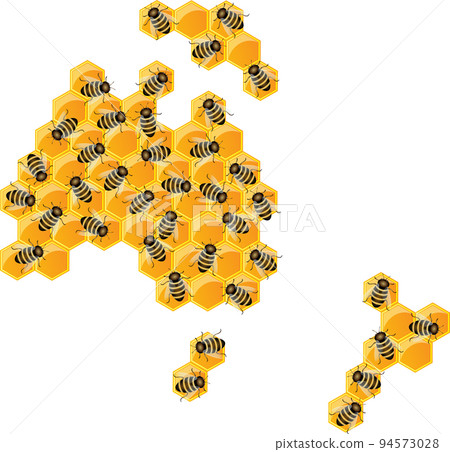 Vector image of the outline of the continents and continents in the form of honeycombs. The concept of development in different areas within the country. Australia Vector image of the outline of the continents and continents in the form of honeycombs. The concept of development in different areas within the country. Australia 94573028