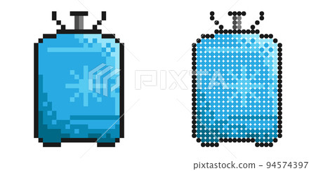 Pixel icon. Balon, container with coolant. Liquid nitrogen, freon. Filling air conditioners. Simple retro game vector isolated on white background Pixel icon. Balon, container with coolant. Liquid nitrogen, freon. Filling air conditioners. Simple retro game vector isolated on white background 94574397