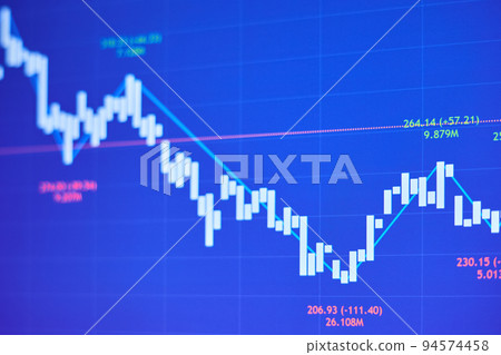Falling stock market chart on blue background 94574458