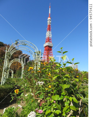 公園裡的藍天和花壇 公園裡的藍天和花壇 94575411