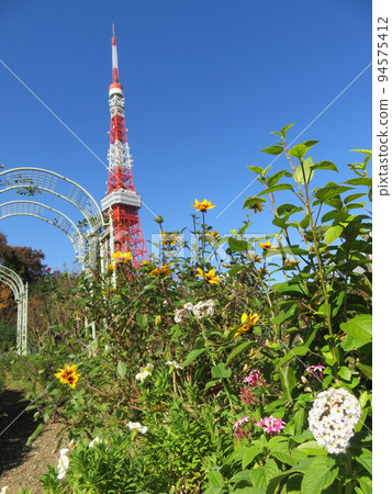 公園裡的藍天和花壇 公園裡的藍天和花壇 94575412
