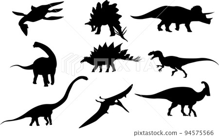 Image of silhouettes in different representatives of the Jurassic period. Dinosaurs Vector image. EPS10 94575566