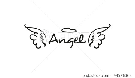 Angels wings with halo. Hand drawn vector feather angel. Handdrawn sketch feathers bird Angels wings with halo. Hand drawn vector feather angel. Handdrawn sketch feathers bird 94576362