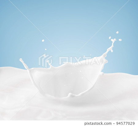 Milk crown splash, splashing in milk pool with blue background 94577029