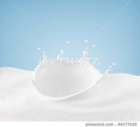 Milk crown splash, splashing in milk pool with blue background 94577030